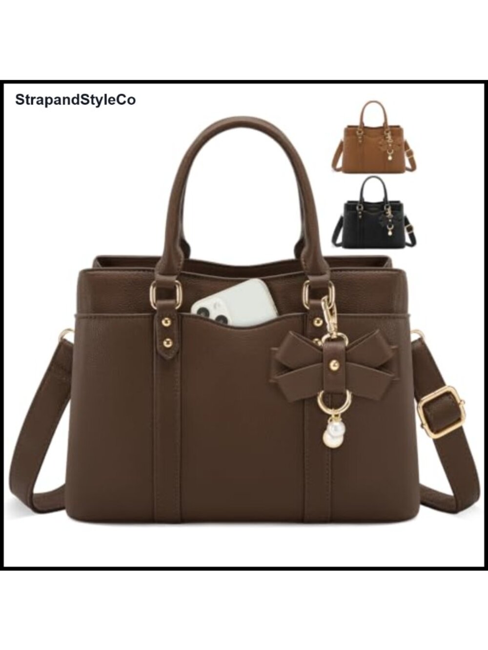 Women's PU Leather Satchel Handbag Convertible Crossbody Purse